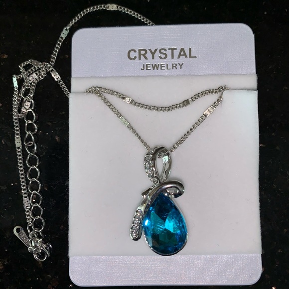 NWB Blue Crystal Sterling Silver Necklace - Picture 2 of 3